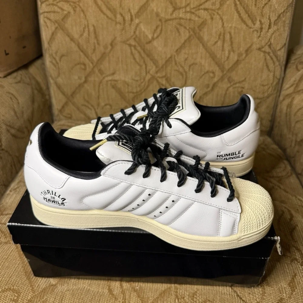 adidas Superstar II Muhammad Ali Cloud White Core Black Gold KJ4278 Men Size 10